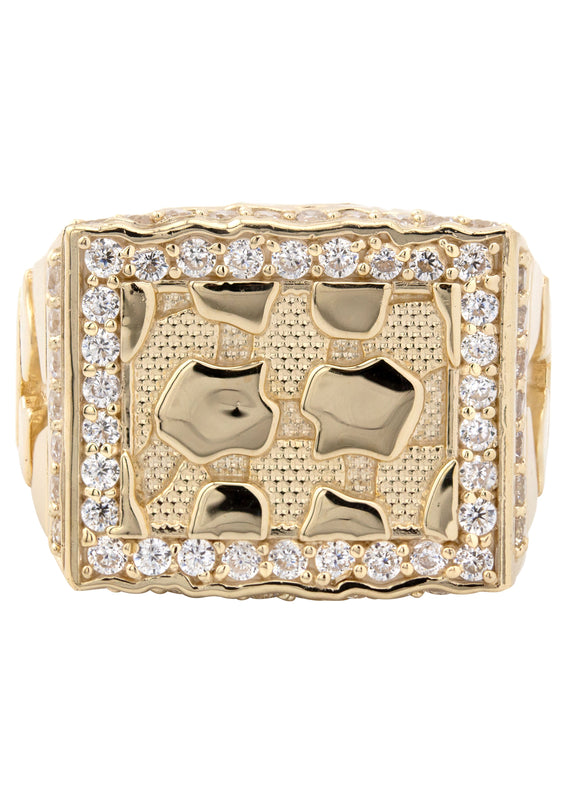 10K Gold Cz Nugget Ring For Men | 5 Grams