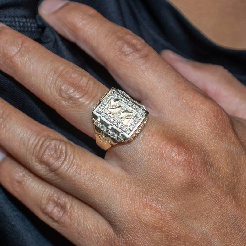 10K Gold Cz Nugget Ring For Men | 4.7 Grams