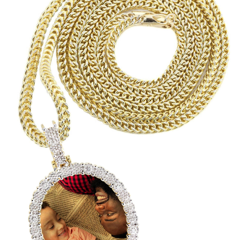 10K Yellow Gold Large Diamond Oval Picture Pendant Necklace | Appx. 23 Grams