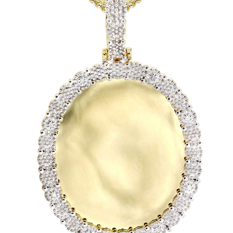 10K Yellow Gold Large Diamond Oval Picture Pendant Necklace | Appx. 23 Grams