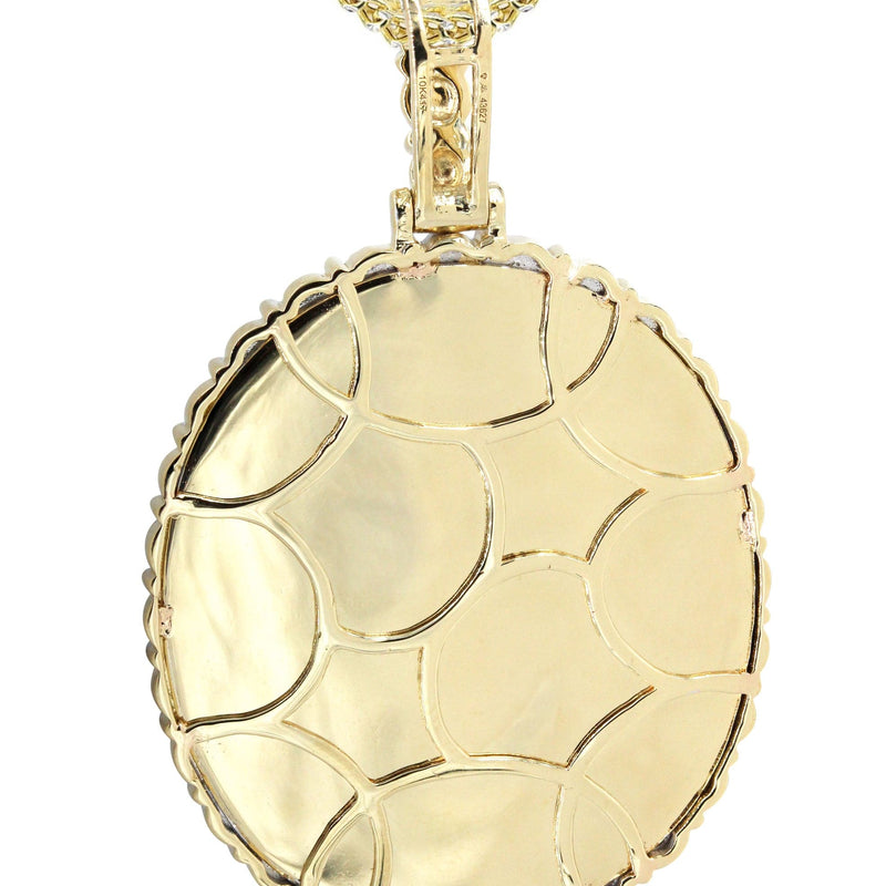 10K Yellow Gold Large Diamond Oval Picture Pendant Necklace | Appx. 23 Grams