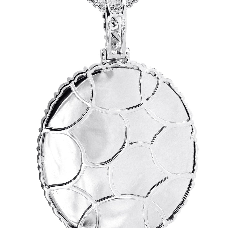 10K White Gold Large Diamond Oval Picture Pendant Necklace | Appx. 23 Grams