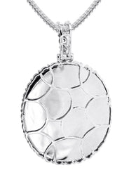 10K White Gold Large Diamond Oval Picture Pendant Necklace | Appx. 23 Grams