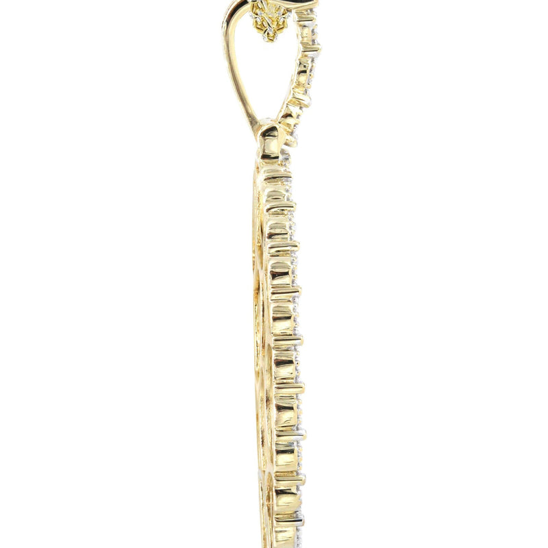 10K Yellow Gold Large Diamond Oval Picture Pendant Necklace | Appx. 23 Grams