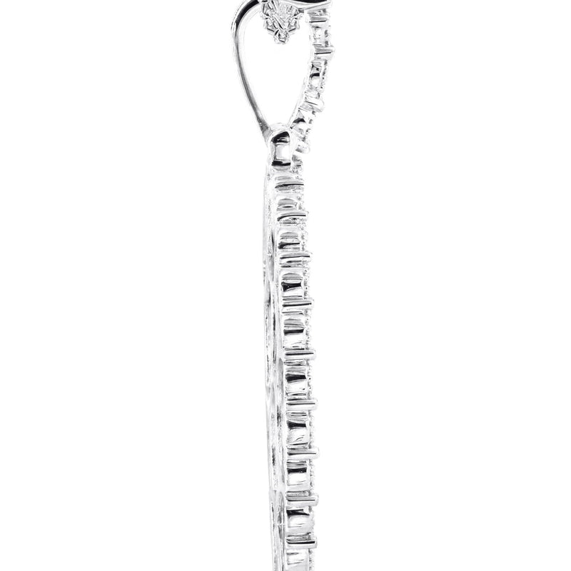 10K White Gold Large Diamond Oval Picture Pendant Necklace | Appx. 23 Grams