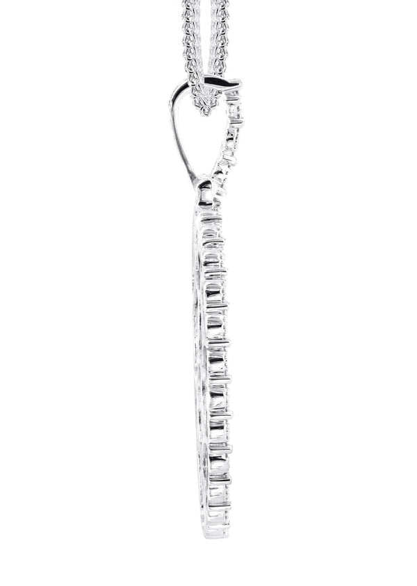 10K White Gold Large Diamond Oval Picture Pendant Necklace | Appx. 23 Grams