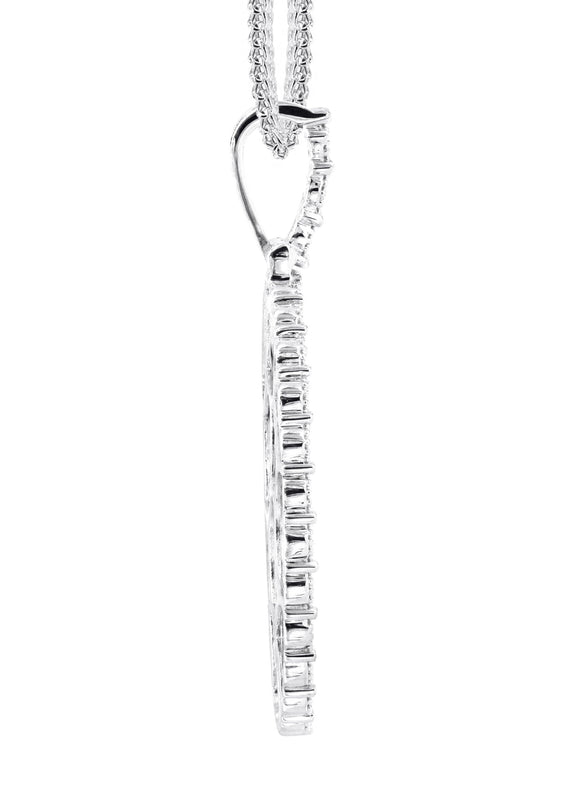 10K White Gold Large Diamond Oval Picture Pendant Necklace | Appx. 23 Grams