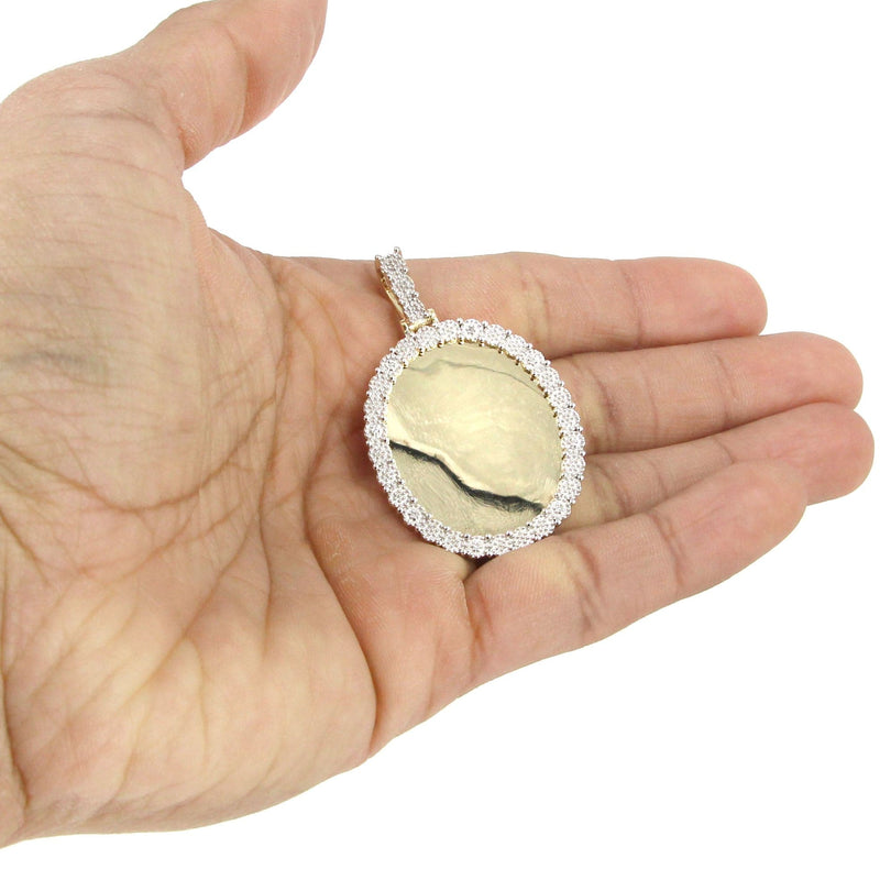 10K Yellow Gold Large Diamond Oval Picture Pendant Necklace | Appx. 23 Grams