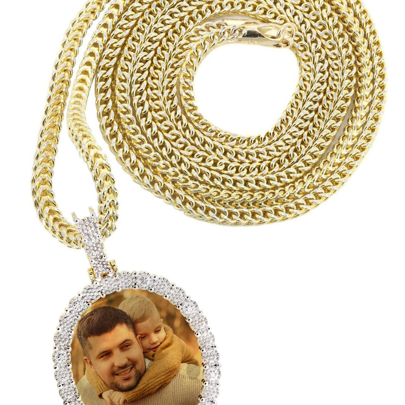 10K Yellow Gold Medium Diamond Oval Picture Pendant Necklace | Appx. 19 Grams