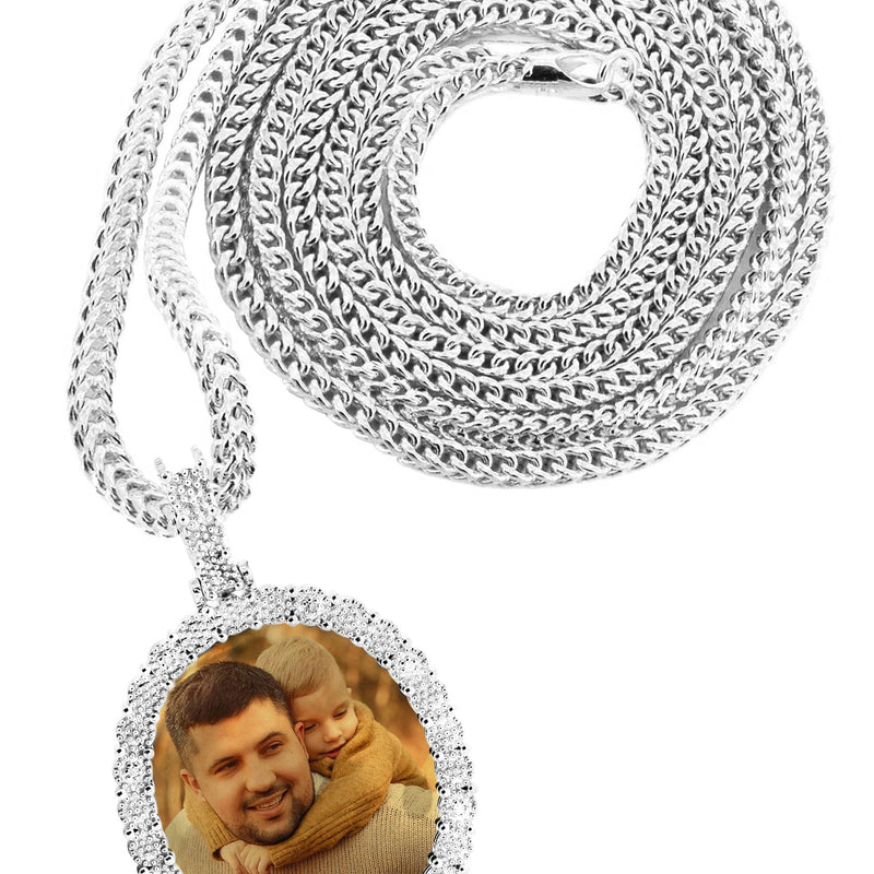 10K White Gold Medium Diamond Oval Picture Pendant Necklace | Appx. 19 Grams