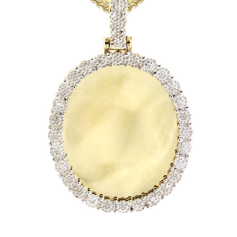 10K Yellow Gold Medium Diamond Oval Picture Pendant Necklace | Appx. 19 Grams