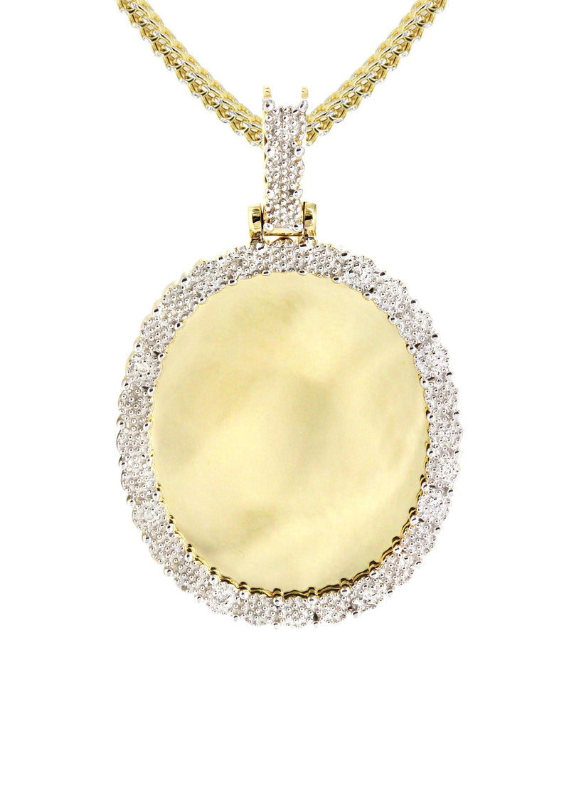10K Yellow Gold Medium Diamond Oval Picture Pendant Necklace | Appx. 19 Grams