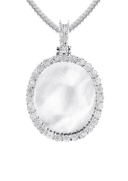 10K White Gold Medium Diamond Oval Picture Pendant Necklace | Appx. 19 Grams