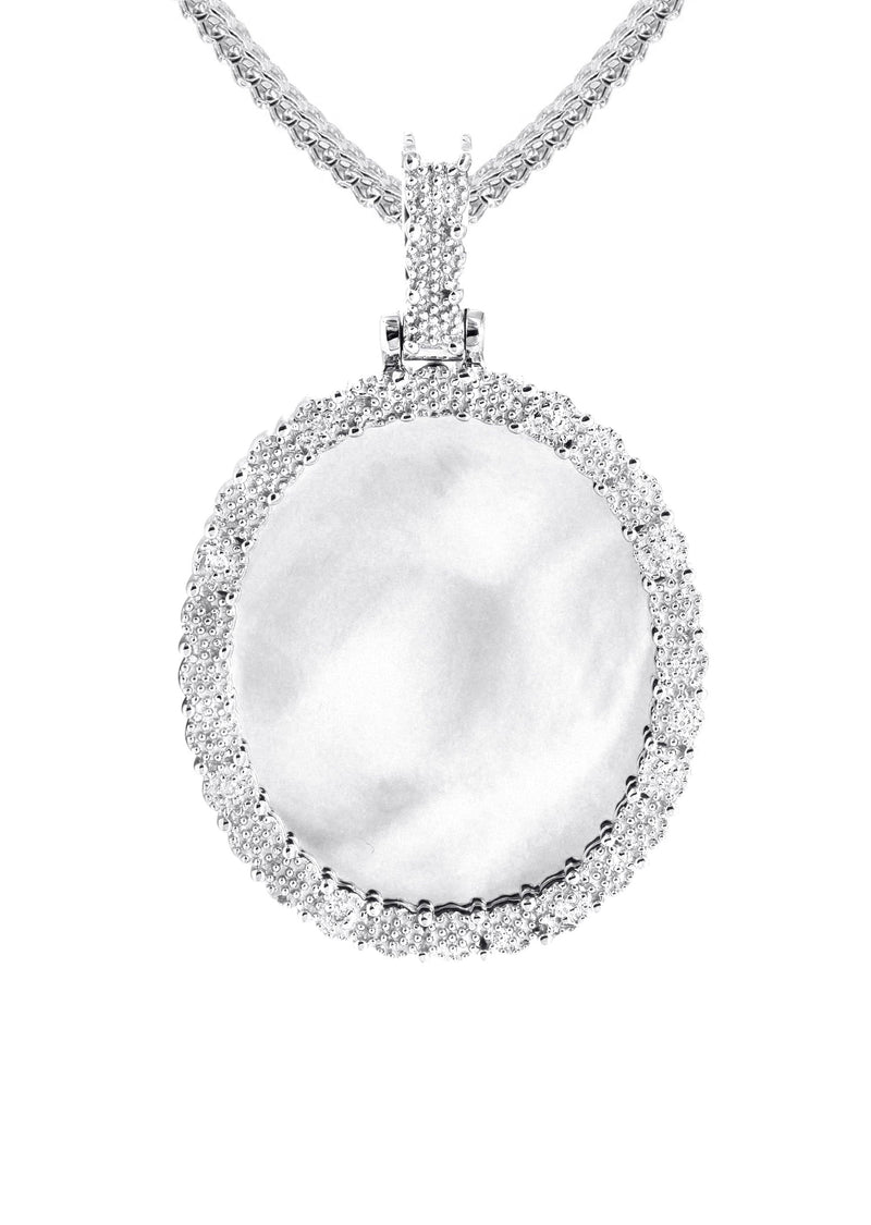 10K White Gold Medium Diamond Oval Picture Pendant Necklace | Appx. 19 Grams