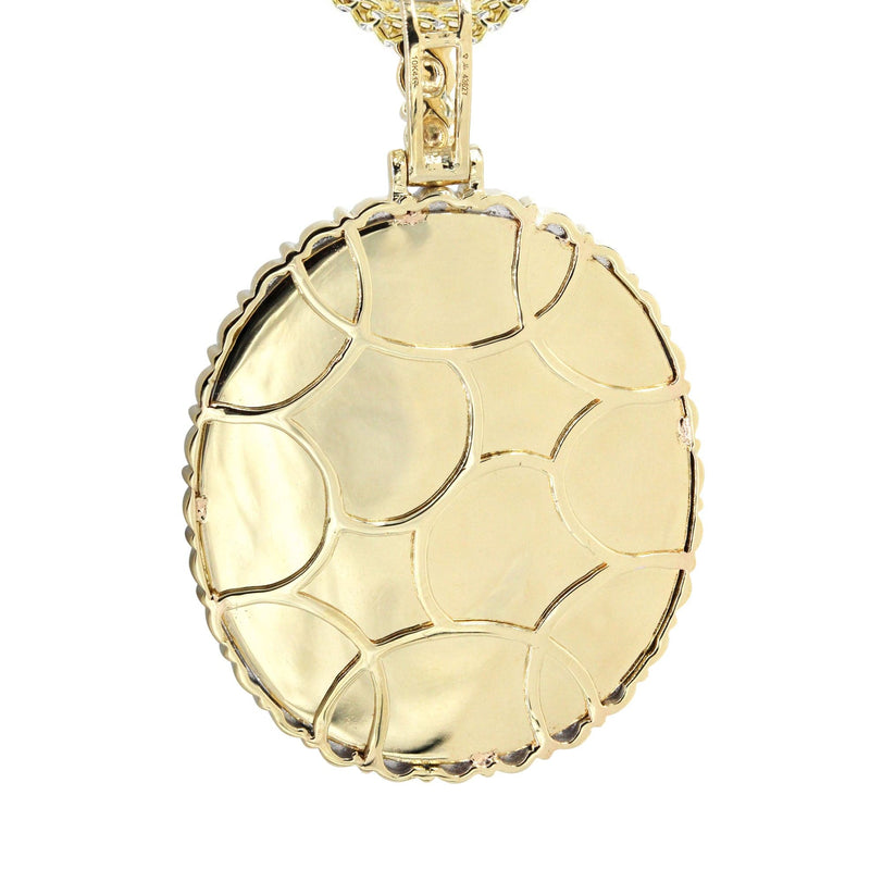 10K Yellow Gold Medium Diamond Oval Picture Pendant Necklace | Appx. 19 Grams