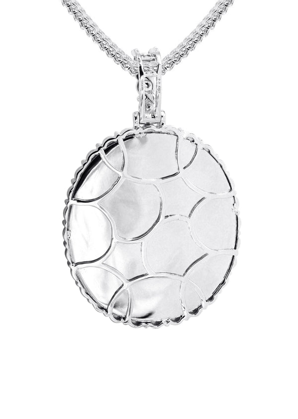 10K White Gold Medium Diamond Oval Cuban Picture Pendant Necklace | Appx. 21 Grams
