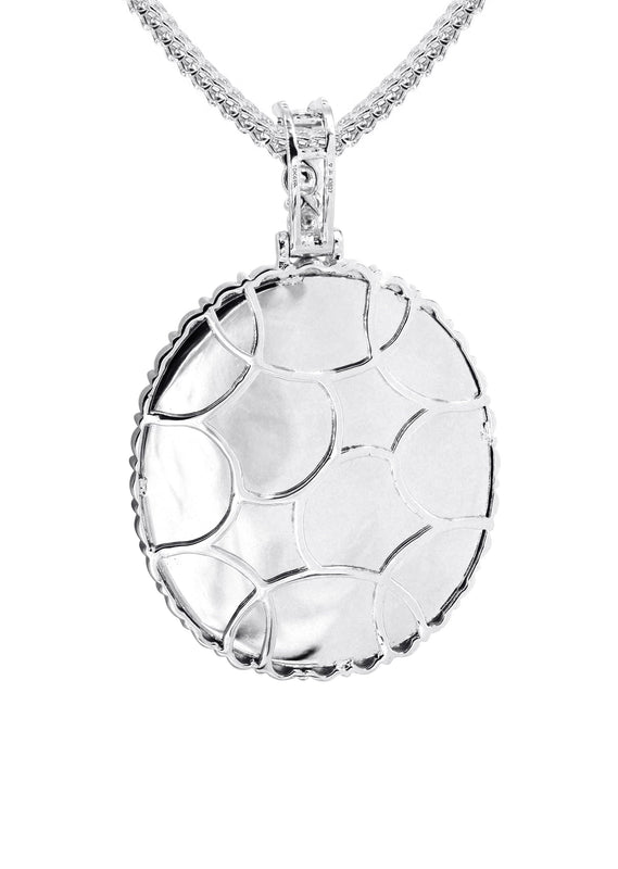 10K White Gold Medium Diamond Oval Cuban Picture Pendant Necklace | Appx. 21 Grams