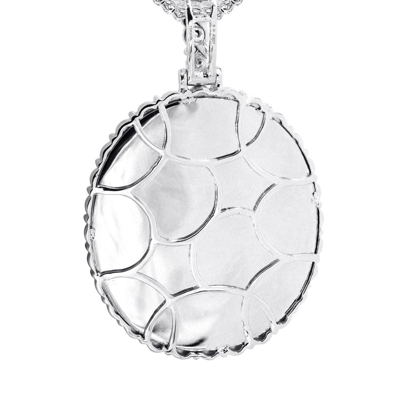 10K White Gold Medium Diamond Oval Picture Pendant Necklace | Appx. 19 Grams