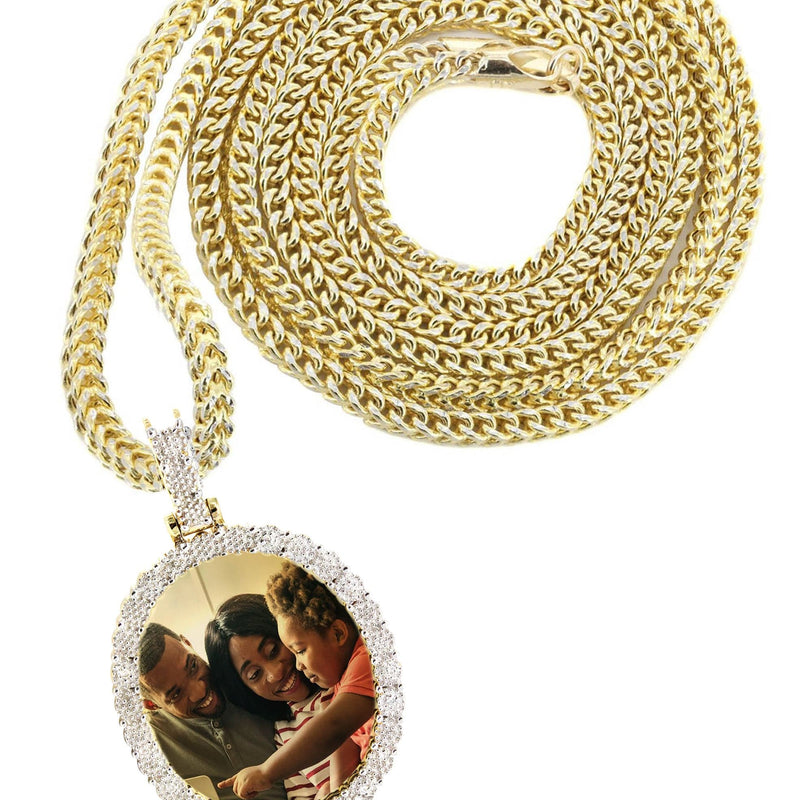 10K Yellow Gold Small Diamond Oval Picture Pendant Necklace | Appx. 17 Grams