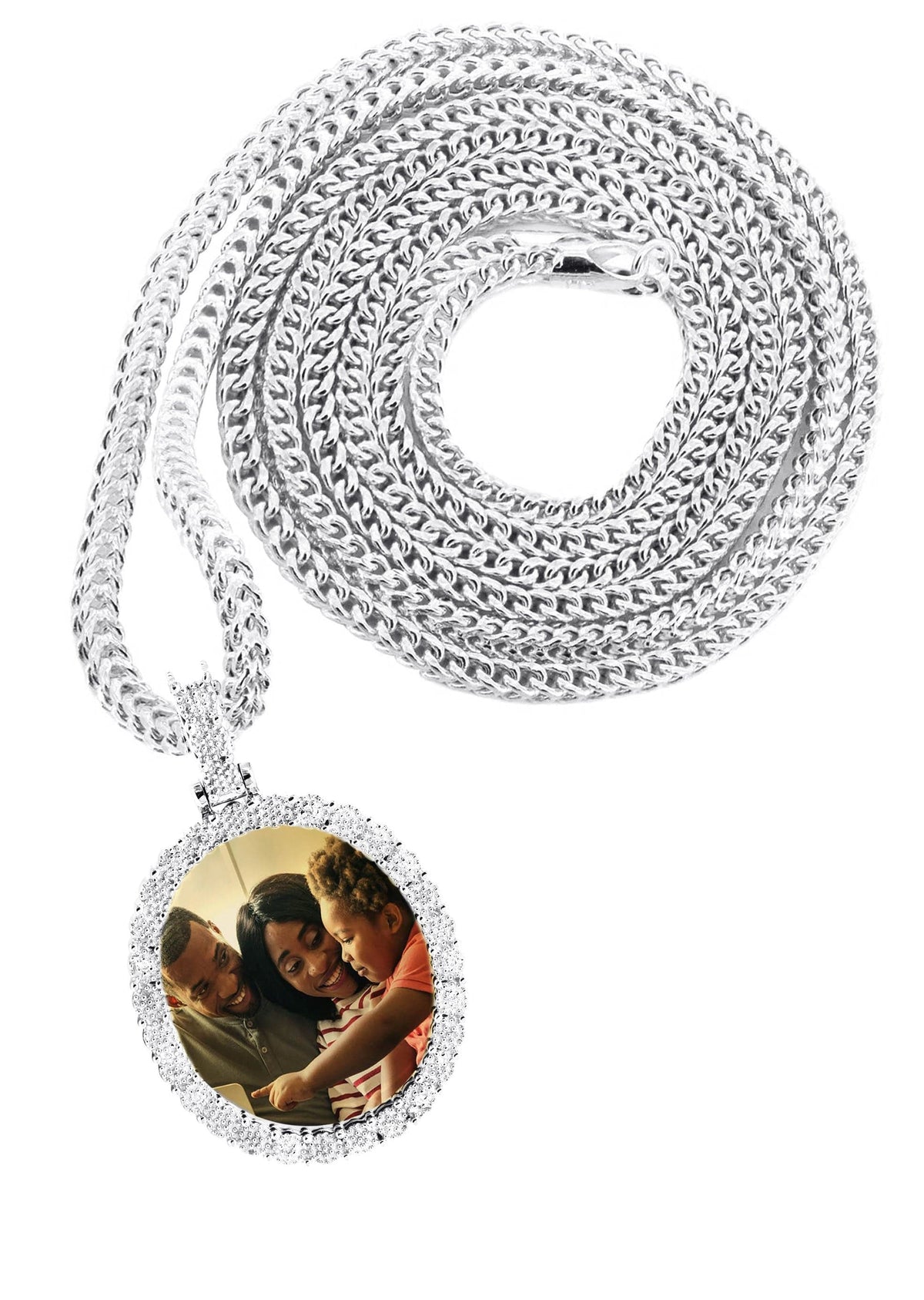10K White Gold Small Diamond Oval Picture Pendant Necklace | Appx. 17 Grams