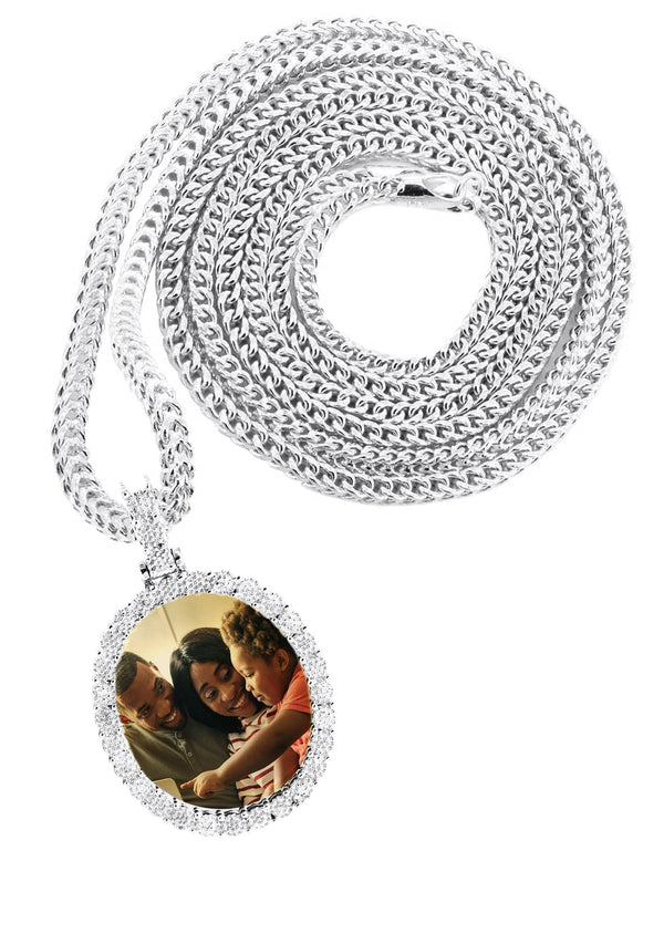 10K White Gold Small Diamond Oval Picture Pendant Necklace | Appx. 17 Grams
