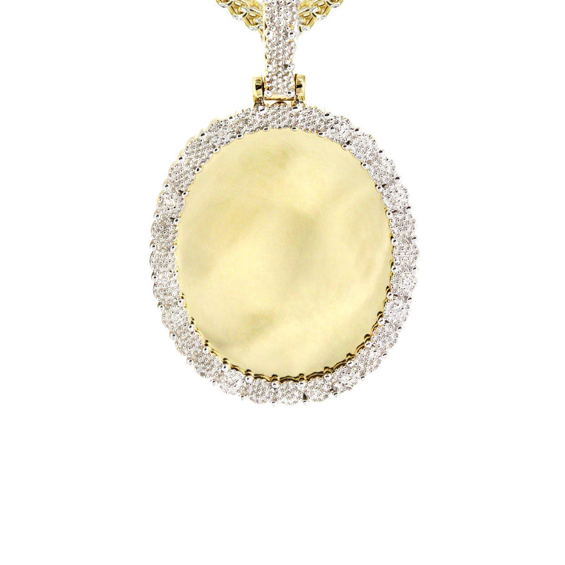 10K Yellow Gold Small Diamond Oval Picture Pendant Necklace | Appx. 17 Grams