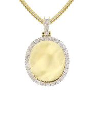 10K Yellow Gold Small Diamond Oval Picture Pendant Necklace | Appx. 17 Grams