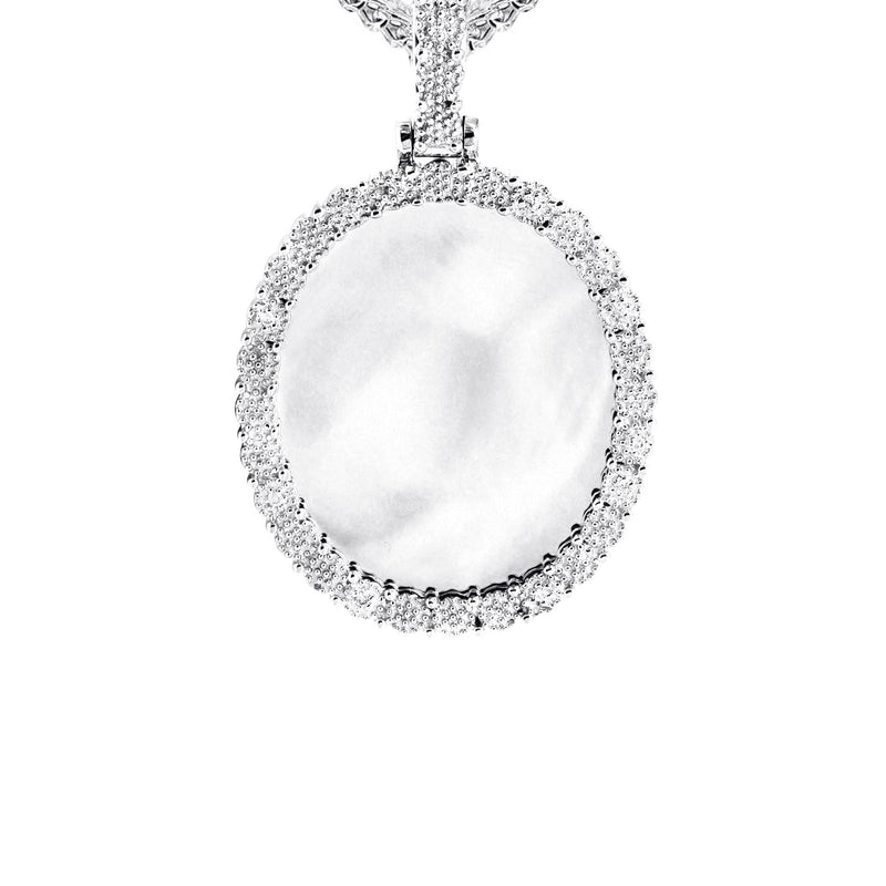 10K White Gold Small Diamond Oval Picture Pendant Necklace | Appx. 17 Grams