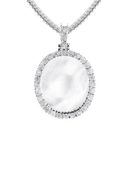 10K White Gold Small Diamond Oval Picture Pendant Necklace | Appx. 17 Grams
