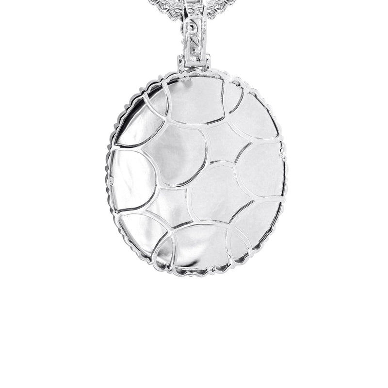 10K White Gold Small Diamond Oval Picture Pendant Necklace | Appx. 17 Grams
