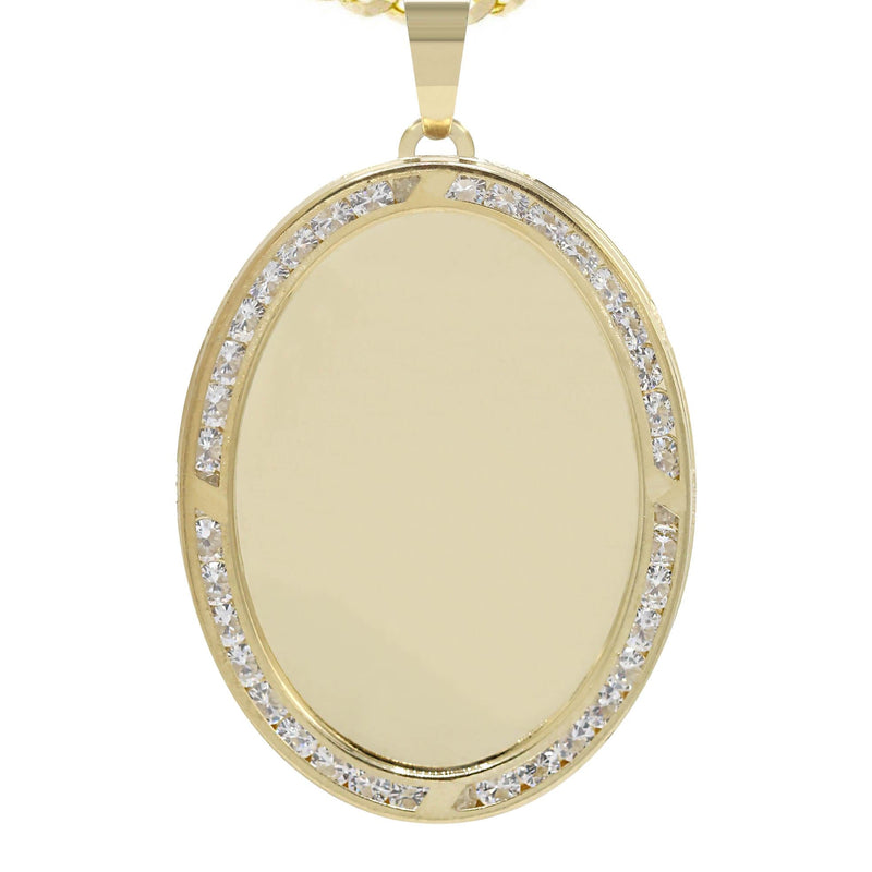 10K Yellow Gold Cz Oval Picture Pendant Necklace | Appx. 13.7 Grams