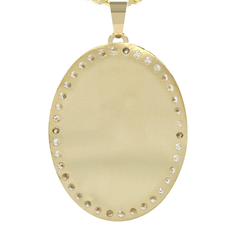 10K Yellow Gold Cz Oval Picture Pendant Necklace | Appx. 13.7 Grams