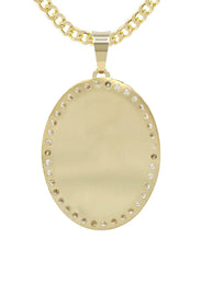10K Yellow Gold Cz Oval Picture Pendant Necklace | Appx. 13.7 Grams