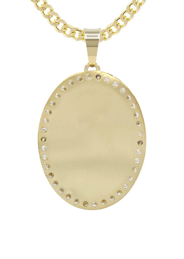 10K Yellow Gold Cz Oval Picture Pendant Necklace | Appx. 13.7 Grams