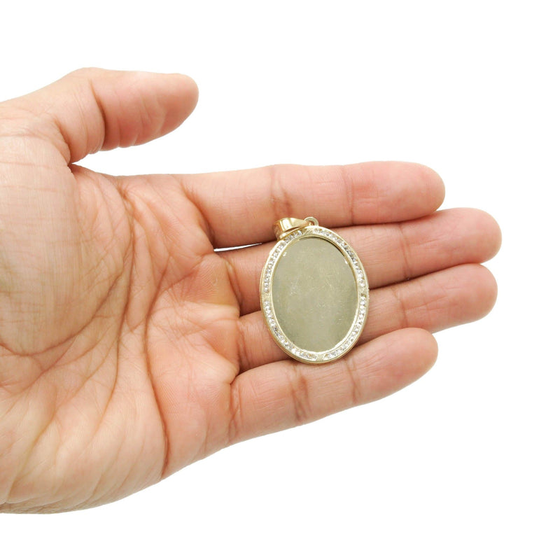 10K Yellow Gold Cz Oval Picture Pendant Necklace | Appx. 13.7 Grams