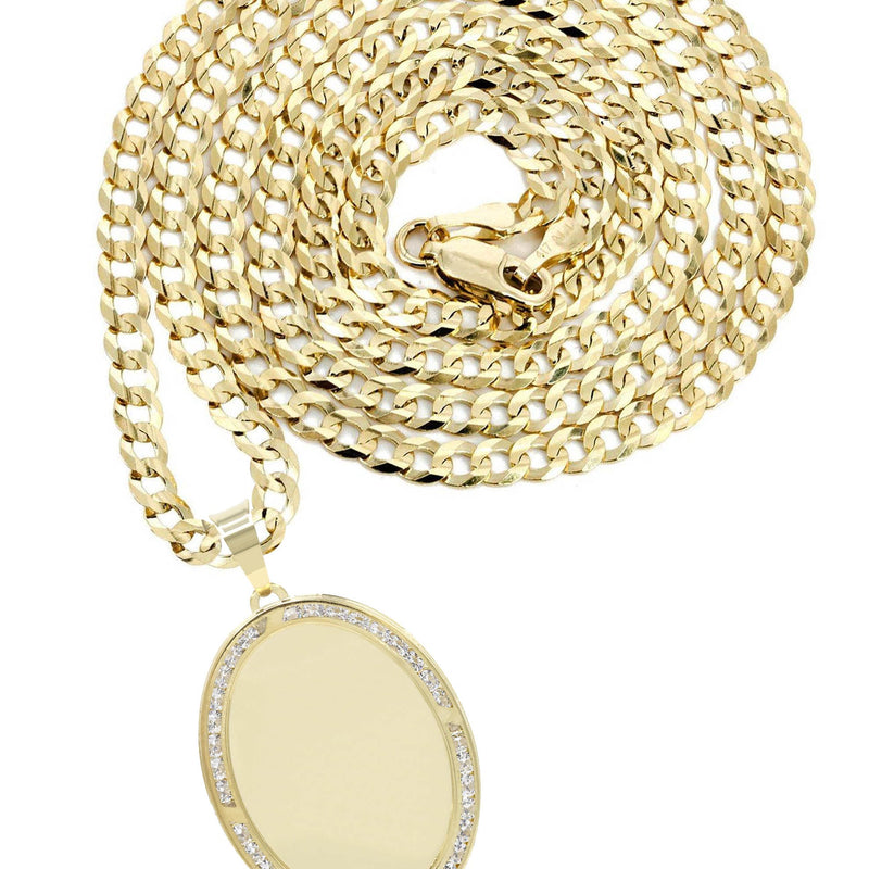 10K Yellow Gold Cz Oval Picture Pendant Necklace | Appx. 12.5 Grams
