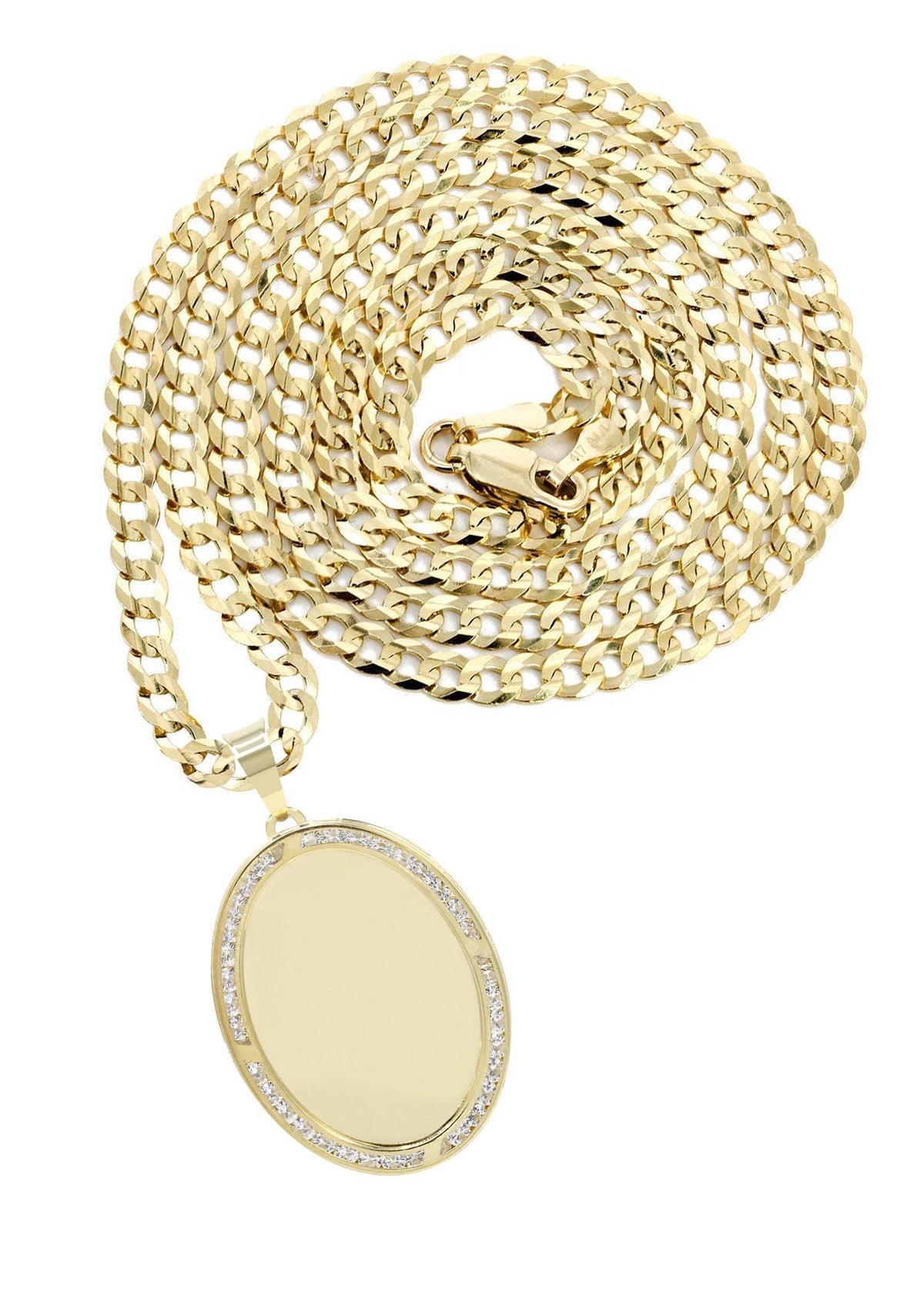 10K Yellow Gold Cz Oval Picture Pendant Necklace | Appx. 12.5 Grams