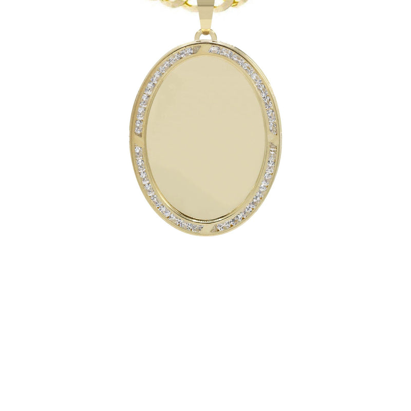 10K Yellow Gold Cz Oval Picture Pendant Necklace | Appx. 12.5 Grams