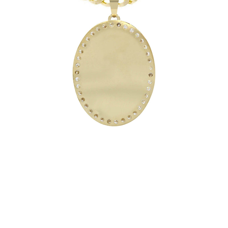 10K Yellow Gold Cz Oval Picture Pendant Necklace | Appx. 12.5 Grams