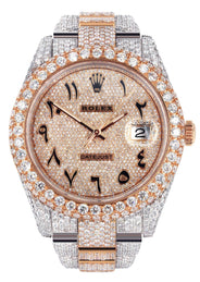 Diamond Rose Gold Iced Out Rolex Datejust 41 | 25 Carats Of Diamonds | Custom Full Diamond Arabic Dial | Oyster Band