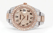 Diamond Rose Gold Iced Out Rolex Datejust 41 | 25 Carats Of Diamonds | Custom Full Diamond Arabic Dial | Oyster Band