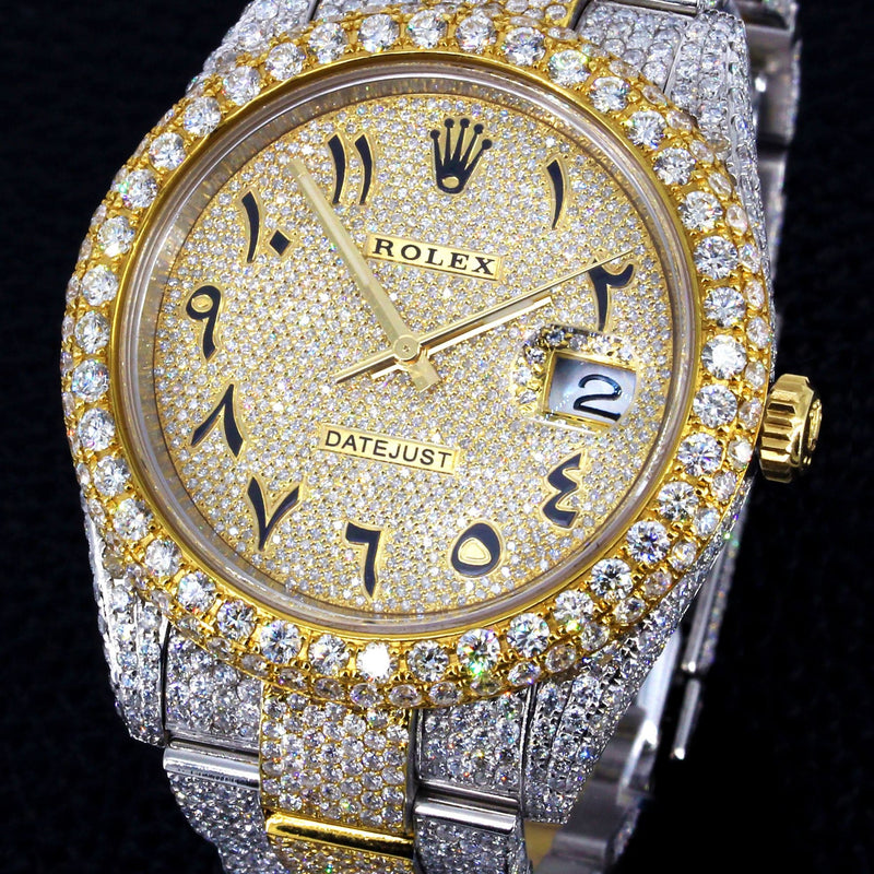 Diamond Iced Out Rolex Datejust 41 | 25 Carats Of Diamonds | Custom Full Diamond Arabic Dial | Oyster Band
