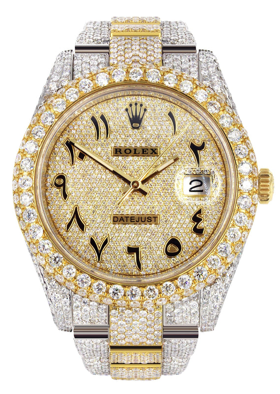 Diamond Iced Out Rolex Datejust 41 | 25 Carats Of Diamonds | Custom Full Diamond Arabic Dial | Oyster Band