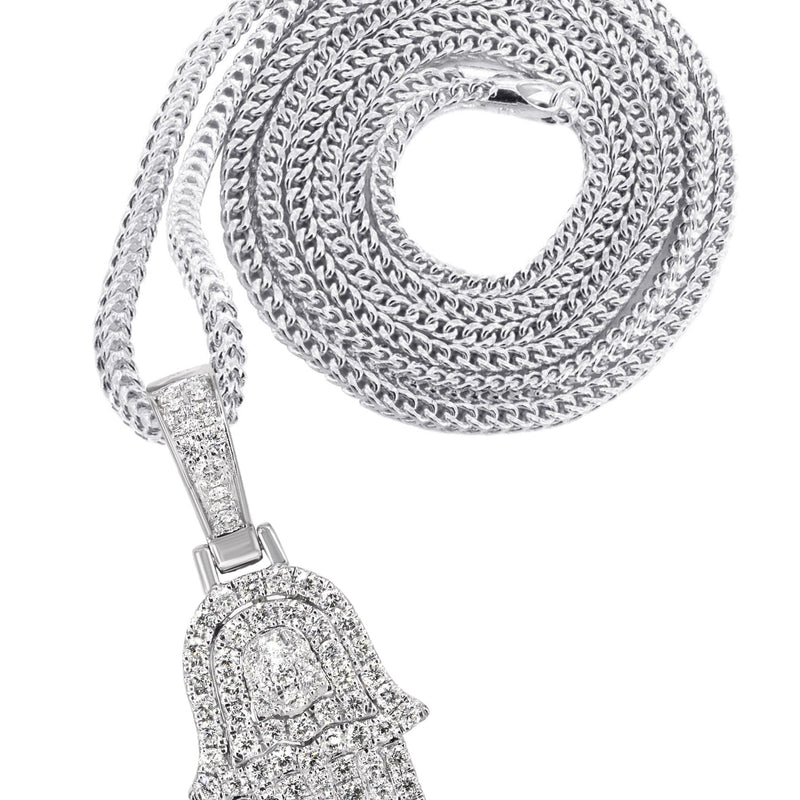 14K White Gold Diamond Hamsa Necklace | 1.25 Carats