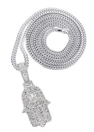 14K White Gold Diamond Hamsa Necklace | 1.25 Carats