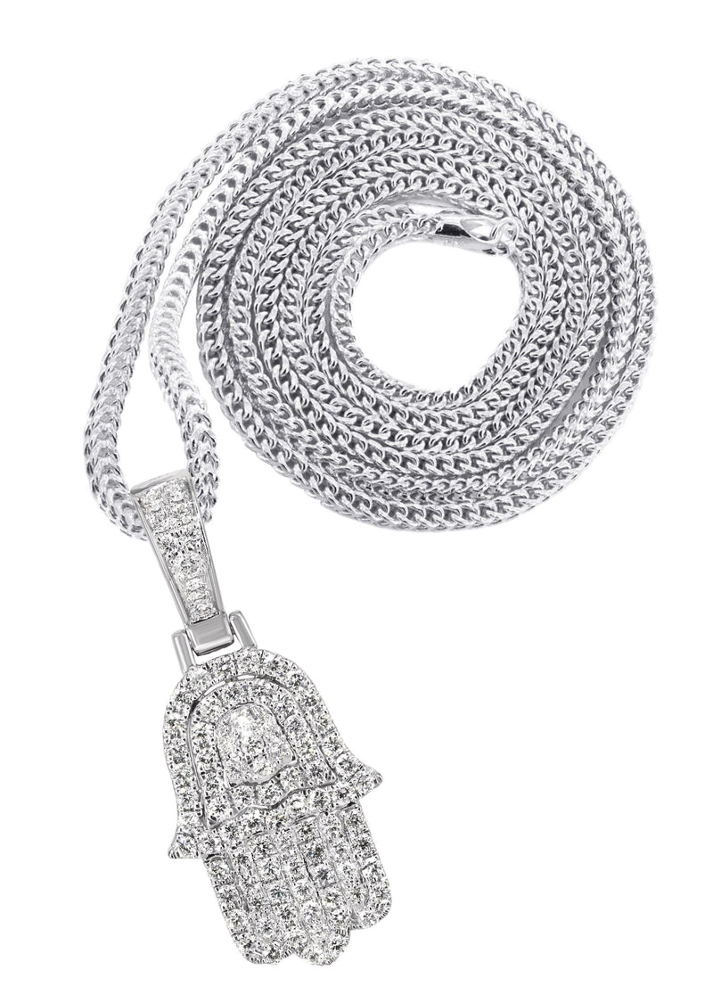 14K White Gold Diamond Hamsa Necklace | 1.25 Carats