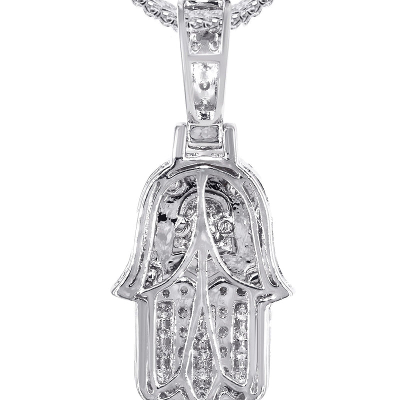 14K White Gold Diamond Hamsa Necklace | 1.25 Carats