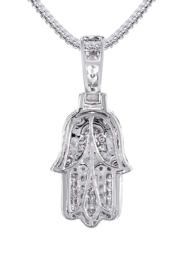 14K White Gold Diamond Hamsa Necklace | 1.25 Carats