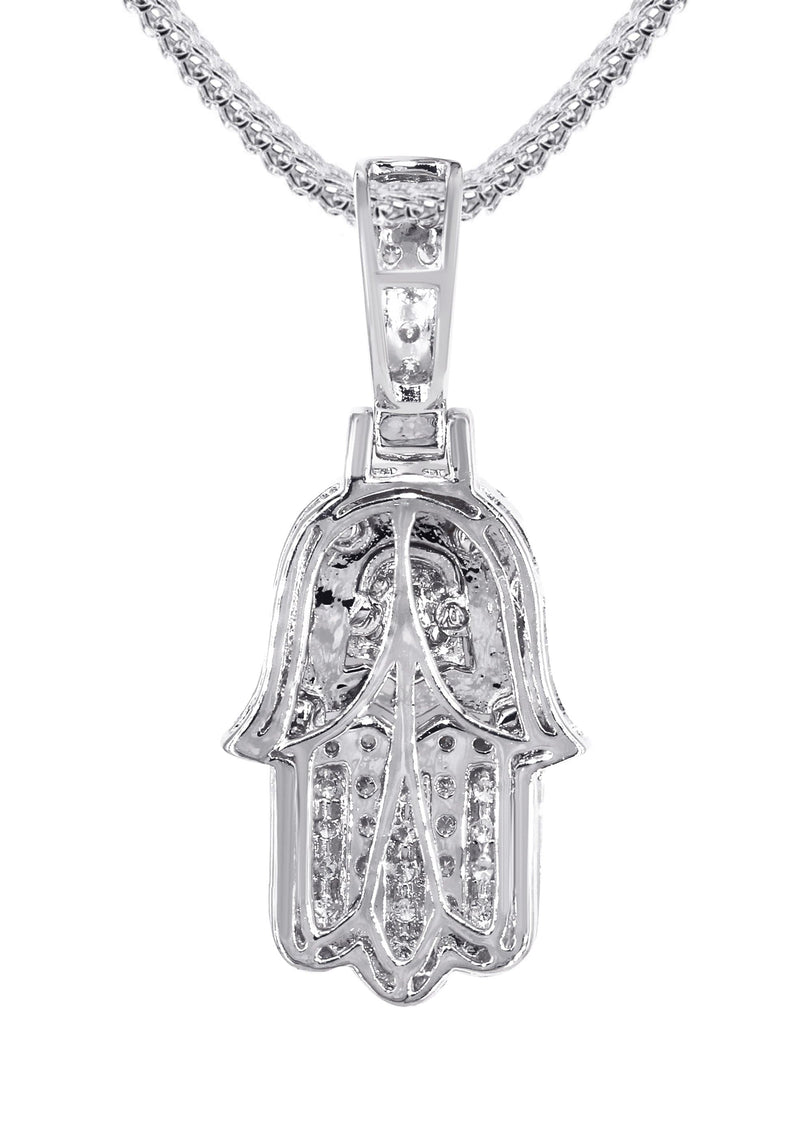 14K White Gold Diamond Hamsa Necklace | 1.25 Carats
