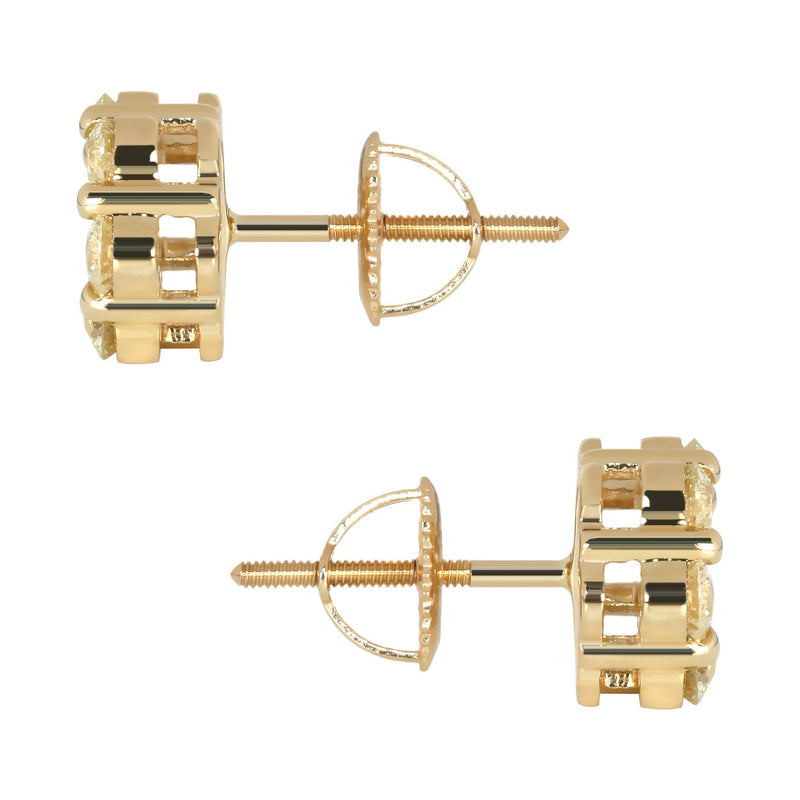 Mens Stud Diamond Earrings | 1.7 Carats 14K Yellow Gold